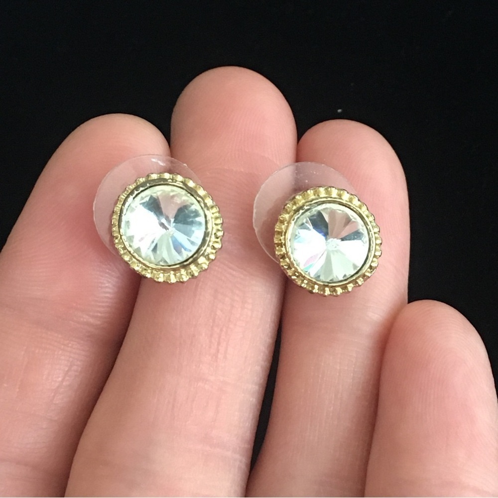 Vintage CZ Diamond Stone Stud Earrings